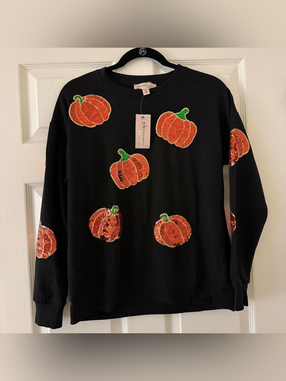 🎃 NEW philosophy Sequin Pumpkin Halloween Sweatshirt